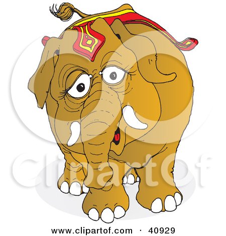 Clipart Illustration of a Curious Brown Circus Elephant Wearing Riding Gear by Snowy
