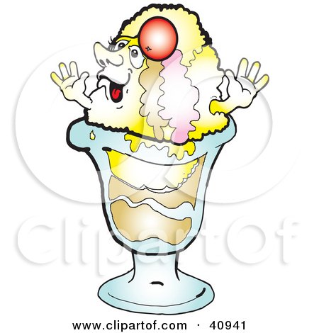 Clipart Illustration of a Tempting Ice Cream Sundae Character Waving His Arms by Snowy