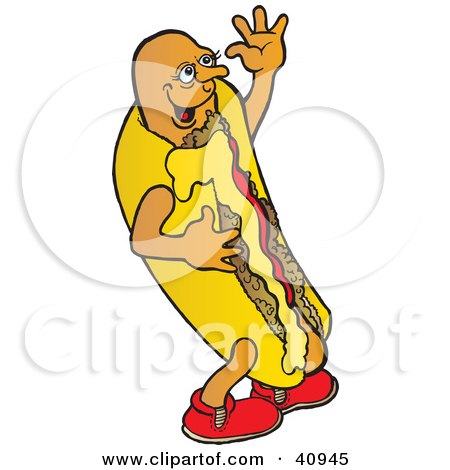 Clipart Illustration of a Tempting Chili Hot Dog Waving by Snowy