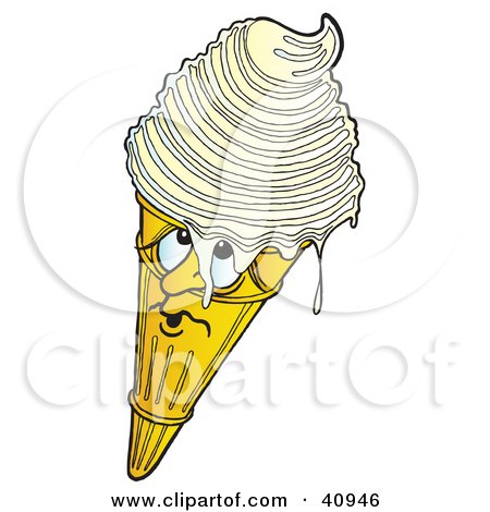 Clipart Illustration of a Grumpy Melting Ice Cream Cone Character by Snowy