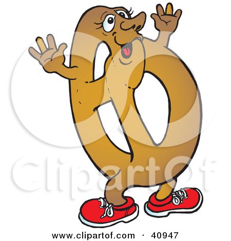 Clipart Illustration of a Tempting Soft Pretzel Character Waving His Arms by Snowy