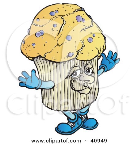 Clipart Illustration of a Tempting Blueberry Muffin Holding His Arms Out by Snowy