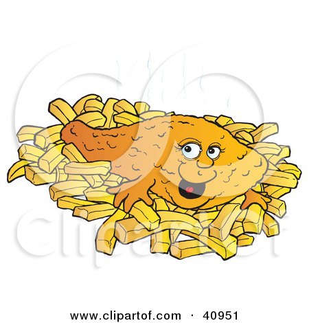 Clipart Illustration of a Smiling Fish And Chips Meal by Snowy