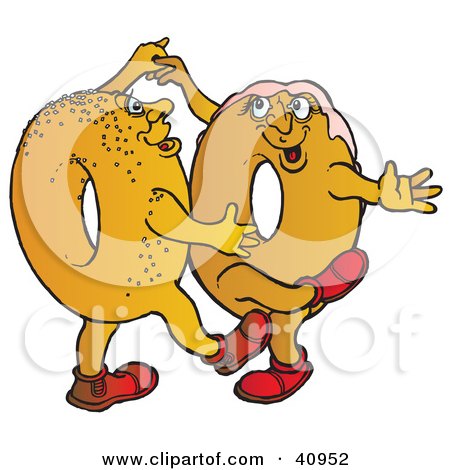 Clipart Illustration of a Couple Of Dancing Donuts by Snowy