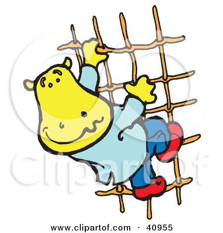 Clipart Illustration of a Yellow Hippo Climbing A Rope Ladder by Snowy