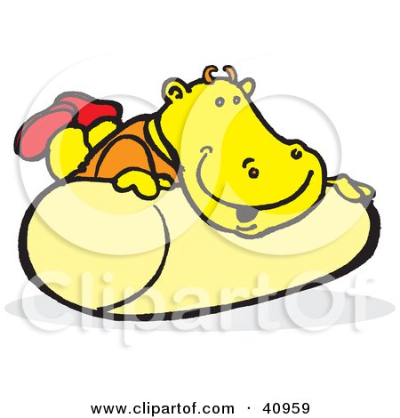 Clipart Illustration of a Yellow Hippo Playing On A Roll by Snowy