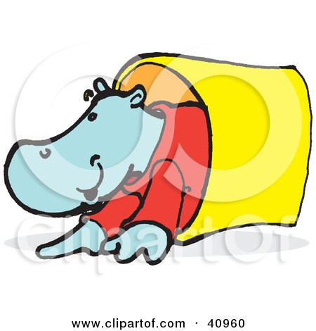 Clipart Illustration of a Blue Hippo Crawling Through A Tunnel by Snowy