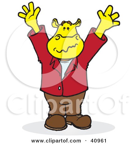 Clipart Illustration of a Yellow Hippo Holding Up His Arms by Snowy