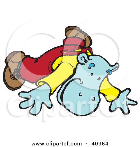 Clipart Illustration of a Blue Hippo Falling Forward by Snowy