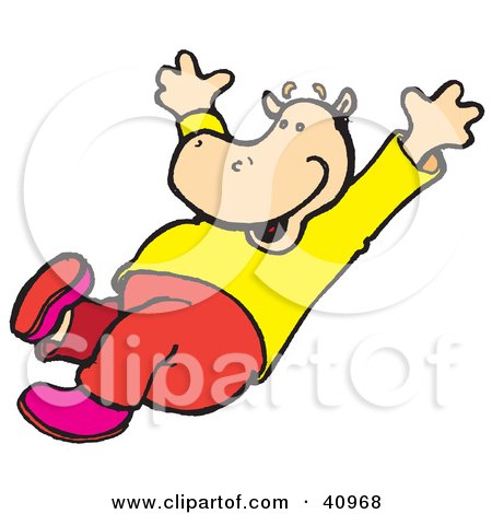 Clipart Illustration of a Happy Hippo Going Down An Invisible Slide Or Jumping by Snowy