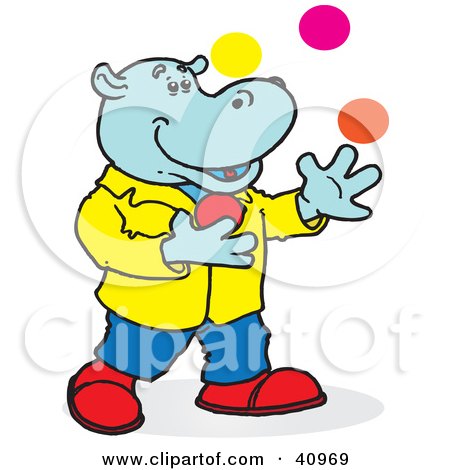 Clipart Illustration of a Blue Hippo Juggling Colorful Balls by Snowy