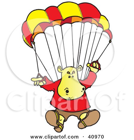 Clipart Illustration of a Yellow Hippo Parachuting In The Sky by Snowy