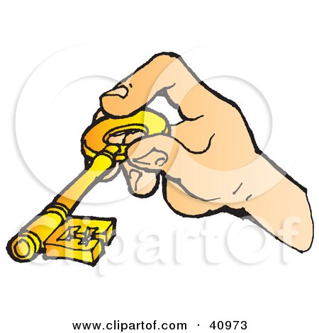 Clipart Illustration of a Human Hand Locking Or Unlocking With A Skeleton Key by Snowy