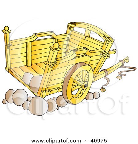 Clipart Illustration of a Wooden Cart With Stones by Snowy