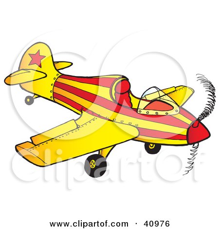Clipart Illustration of a Red And Yellow Striped Airplane With A Star by Snowy