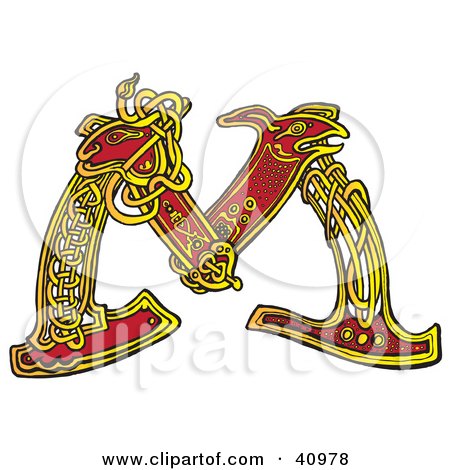 Clipart Illustration of a Red And Yellow Medieval Letter M by Snowy