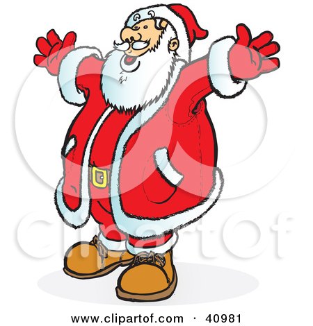 Clipart Illustration of Santa In A Red Suit, Holding His Arms Out And Smiling by Snowy