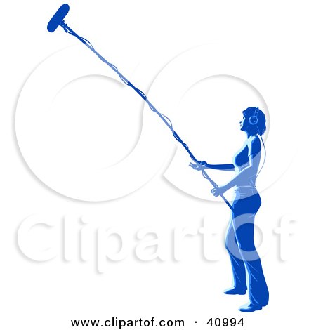 Clipart Illustration of a Blue Silhouetted Sound Technician Working In A Studio by Tonis Pan