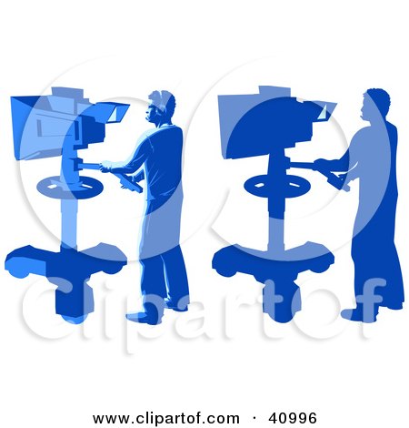 Clipart Illustration of Two Blue Silhouetted Camera Men Filming by Tonis Pan
