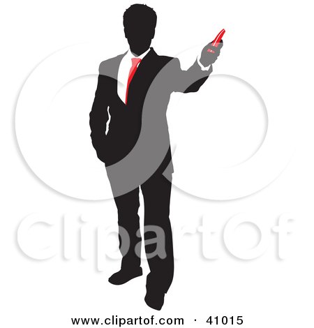 Clipart Illustration of a Red And Black Silhouette Of A Businessman Holding A Red Object by Paulo Resende