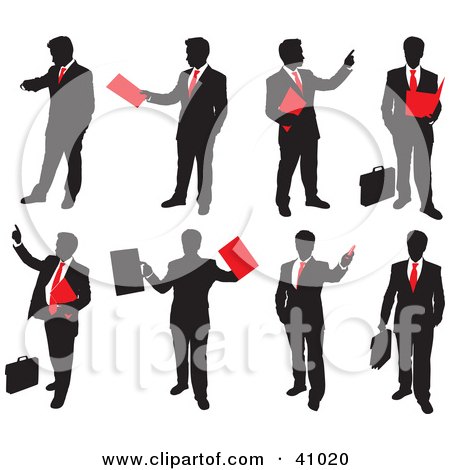 Clipart Illustration of Red And Black Silhouettes Of Businessmen With Briefcases by Paulo Resende