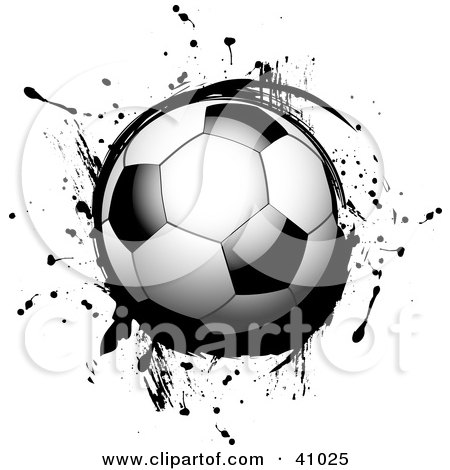 Clipart Illustration of a Shiny Soccer Ball On Black Grunge by elaineitalia