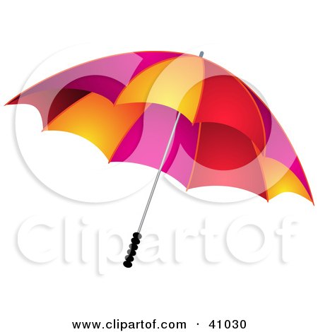 Clipart Illustration of a Protective Red, Pink And Orange Umbrella by elaineitalia