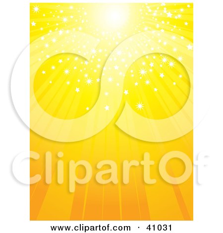 Clipart Illustration of a Bright Yellow Sun With Sparkling Light, Shining Down by elaineitalia