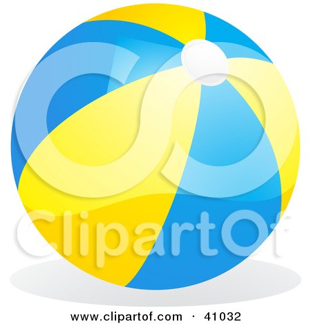 Clipart Illustration of a Shiny Yellow And Blue Beach Ball by elaineitalia