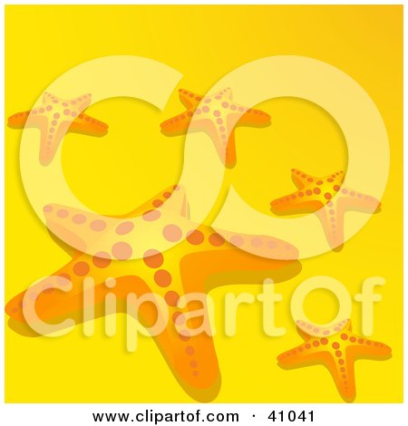 Clipart Illustration of Scattered Starfish On Yellow  by elaineitalia