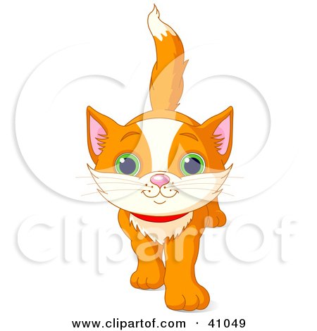 Clipart Illustration of a Cute And Curious Orange Kitten Walking Forward by Pushkin