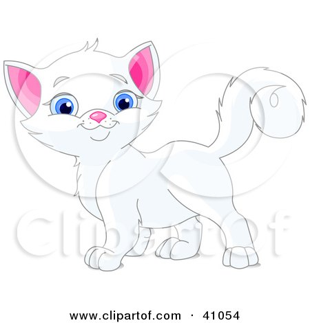 Clipart Illustration of an Adorable Blue Eyed, White Kitten Looking At The Viewer by Pushkin