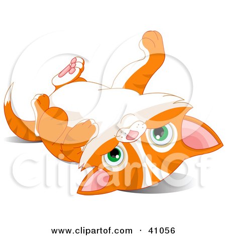 Clipart Illustration of a Cute Orange Kitten Laying On Its Back And Looking At The Viewer by Pushkin