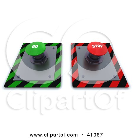 Clipart Illustration of Green And Red Go And Stop Push Buttons On A Control Panel by KJ Pargeter