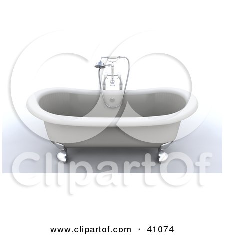 Clipart Illustration of a 3d Roll Top Bath Tub And Taps With A Chrome Shower Attachment by KJ Pargeter