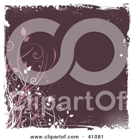 Clipart Illustration of a Purple Botanical Grunge Background Of Pink And White Vines by KJ Pargeter
