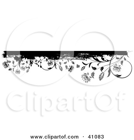 Clipart Illustration of a Black And White Grunge Flower Border Or Header On White by KJ Pargeter