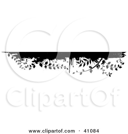 Clipart Illustration of a Black And White Grunge Vine Border On White by KJ Pargeter