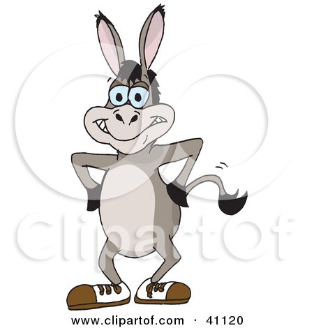 Clipart Illustration of a Proud Grinning Donkey Standing With His Hands On His Hips And Wearing Shoes by Dennis Holmes Designs