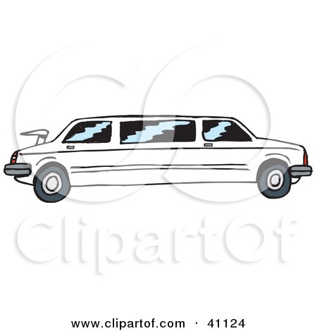 Clipart Illustration of a Long White Stretch Limo With Tinted Windows by Dennis Holmes Designs