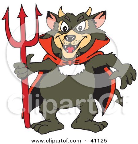 Clipart Illustration of a Tazmanian Devil In A Red Cape, Holding A Pitchfork by Dennis Holmes Designs