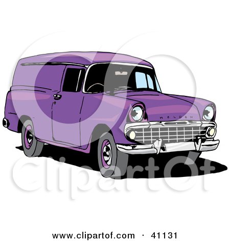 Clipart Illustration of a Vintage Purple Holden Panel Van by Dennis Holmes Designs