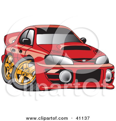 Clipart Illustration of a Turbocharged Red Subaru Impreza WRX Car by Dennis Holmes Designs