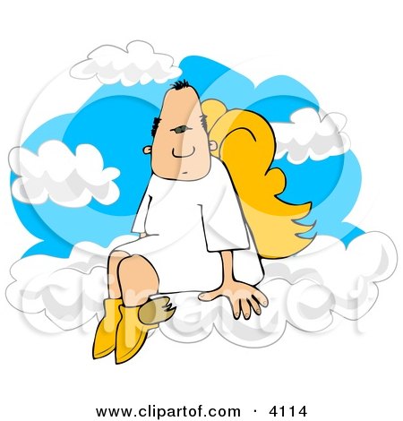 Male Angel with Wings Sitting On Clouds Clipart by djart