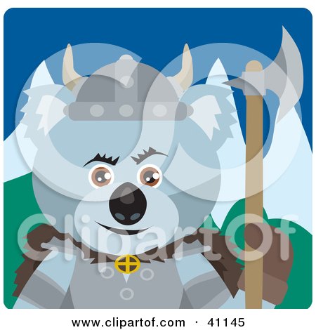 Clipart Illustration of a Koala Bear Knight With An Ax by Dennis Holmes Designs