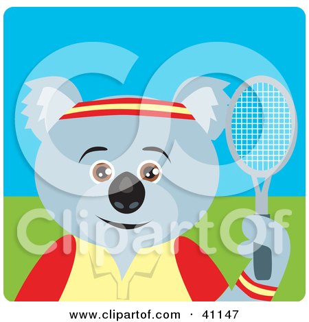 Clipart Illustration of a Koala Bear Tennis Character by Dennis Holmes Designs