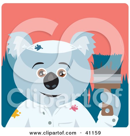 Clipart Illustration of a Koala Bear Painter Character by Dennis Holmes Designs