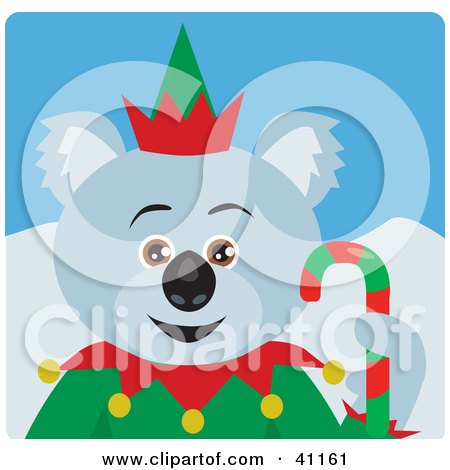 Clipart Illustration of a Christmas Koala Bear Elf Character by Dennis Holmes Designs