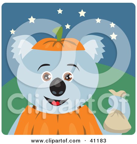 Clipart Illustration of a Koala Bear Halloween Pumpkin Character by Dennis Holmes Designs
