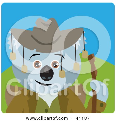 Clipart Illustration of a Koala Bear Hiker Character by Dennis Holmes Designs